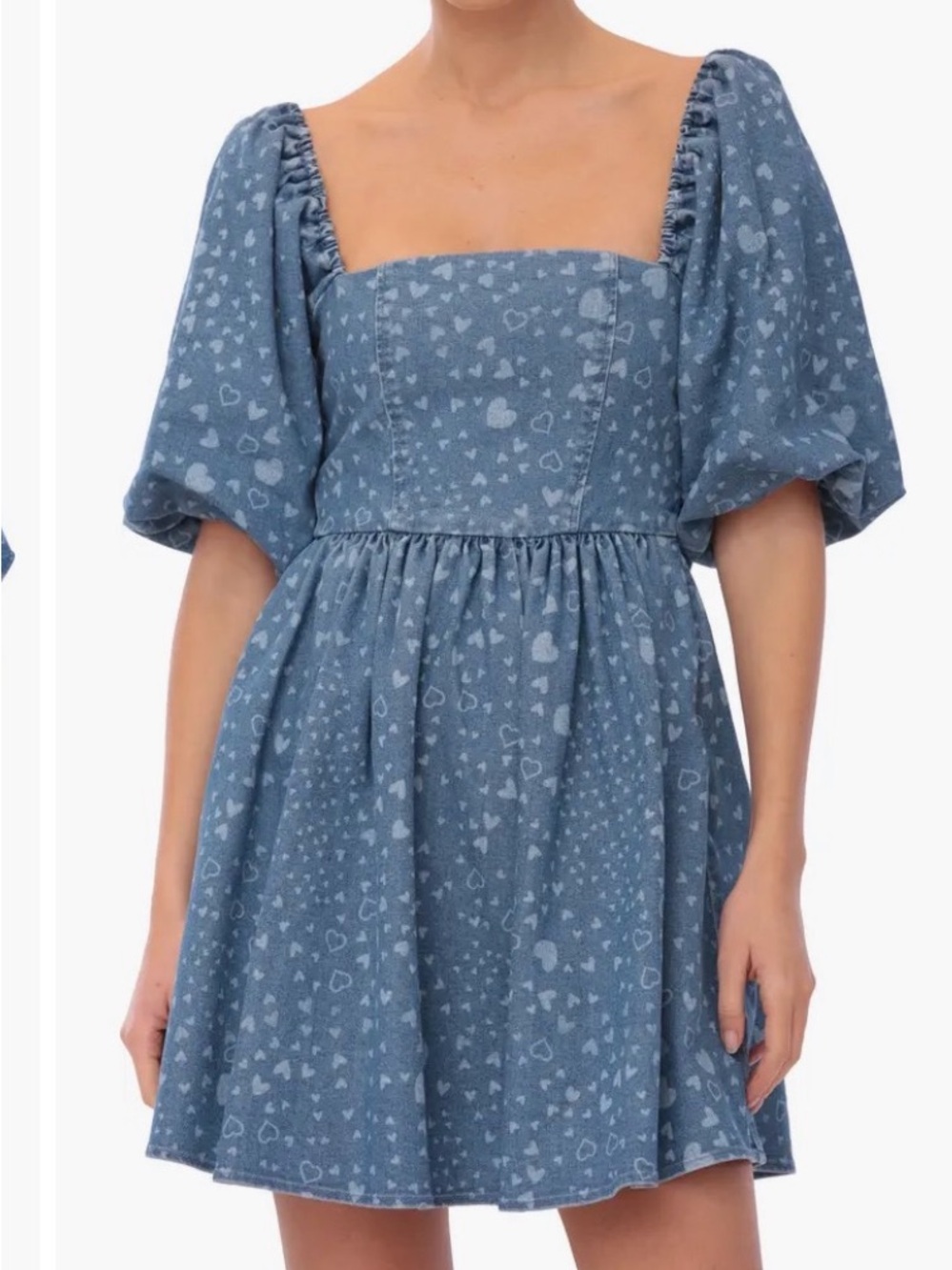 New Avec Les Filles Heart Puff Sleeve Babydoll Minidress - Picture 3 of 9